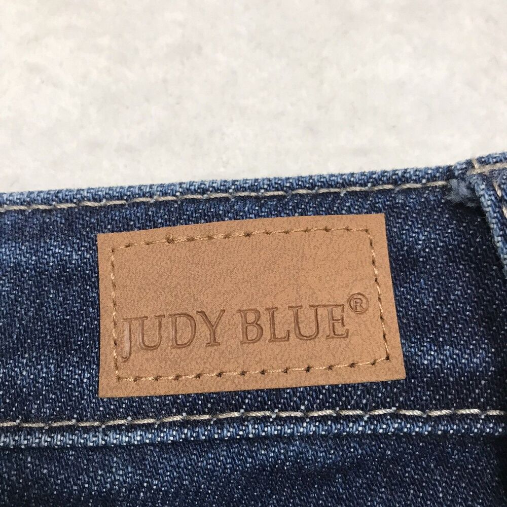 JUDY BLUE Cropped Straight Jeans Women 13/31 (34x27) Whiskered Dark Wash Stretch - Picture 10 of 14